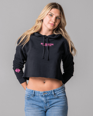 Bold Logo Crop Hoodie - Black/Pink