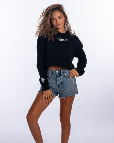 Bold Logo Crop Hoodie - Black